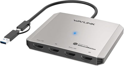 WAVLINK USB C to Quad HDMI 4K Adapter, Universal USB A to HDMI Docking Dual Triple Display Station for Windows, Mac M1/M2/M3/M4, Thunderbolt, USB-C Laptops