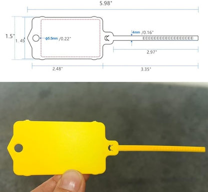 100pcs Reusable Blank Plastic Tags Ties Key Tags 1.45"*2.48" Serrated Tension Sealing Strap with Large Label Plastic Tie Mark Label Waterproof Hang Sign Write on Tag (Yellow, 100pcs)