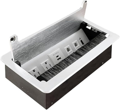 ZESHAN Conference Table Power hub Conference Table connectivity Box with 45 Degree Angle Convenient Plug-in Socket, Power Fully Enclosed Bottom Box Power Socket, USB, Type C, HDMI, RJ45, Silver