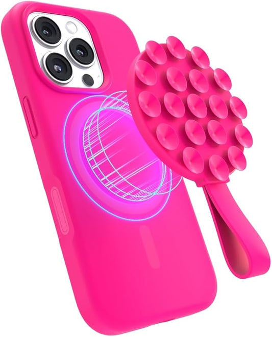 FELONY CASE - Neon Pink Magnetic Suction Cup Phone Mount and Grip – Strong Silicone Holder for Hands-Free Convenience, Compatible with MagSafe Cases and iPhone Air, 17, 16, 15, 14, 13, 12