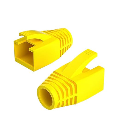 JODROAD 100Pack RJ45 Boot Cover, Cat5 Cat6 Cat6A Ethernet Network Cable Strain Relief Boot, Fits Overall Jacket Diameter 5.5-6.5MM Ethernet Cable (Hole Diameter: 6.5mm, Yellow)