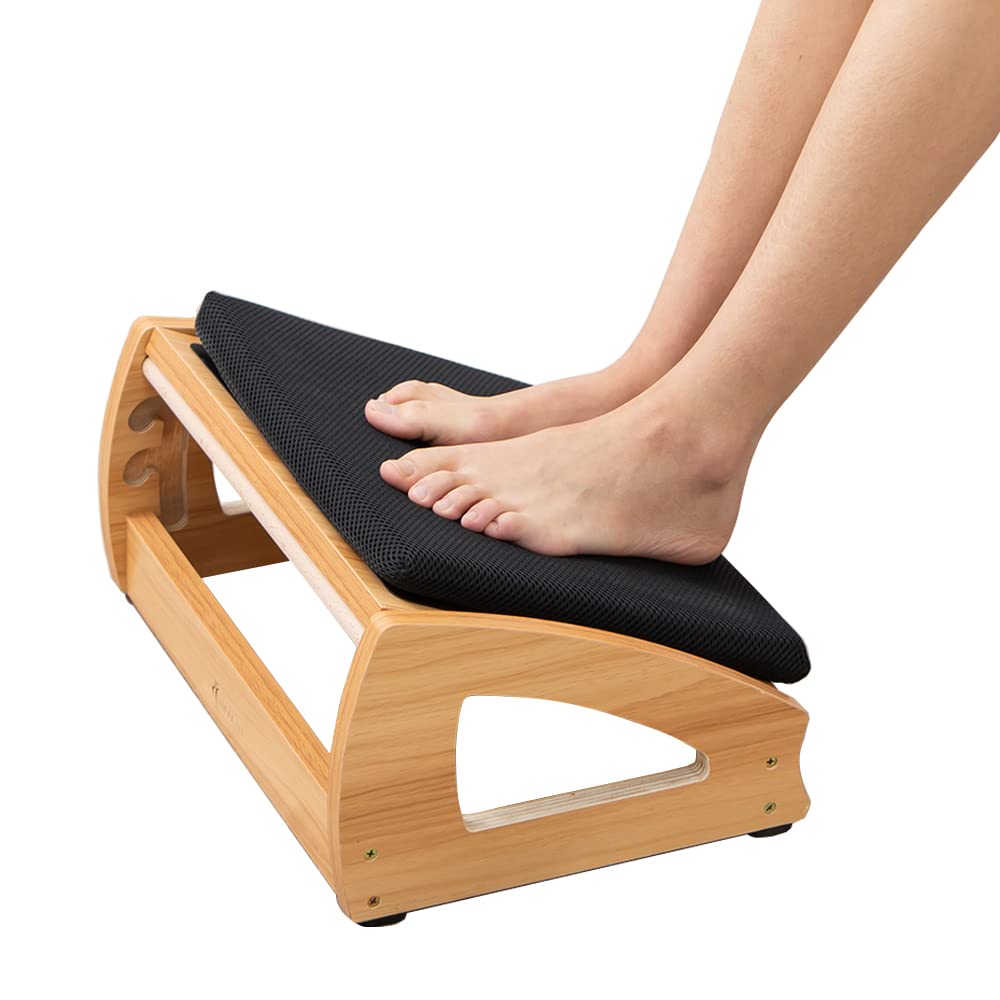 StrongTek Wooden Under Desk Footrest, 4 Heights, 400 lb, Anti-Slip, Black