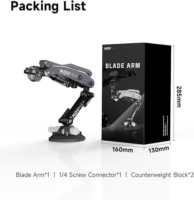 Movmax Blade Arm for DJI Pocket 3, Insta 360, and GoPro Hero 12 Cameras with N2 Arm Technology and Universal Locking Screw