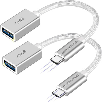 USB C to USB 3.2 Adapter [2pcs Silver], Transfer up to 10Gbps, Type C to USB(Male-Female OTG Cable USBC to USB Adapter Compatible with MacBook Pro/Air, iPhone 15 Pro Max Plus