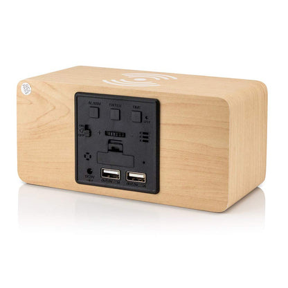 OCT17 Alarm Clock with Qi Wireless Charging Pad Compatible with iPhone Samsung Wood LED Digital Clock Sound Control Function, Time Date, Temperature Display for Bedroom Office Home - Wood