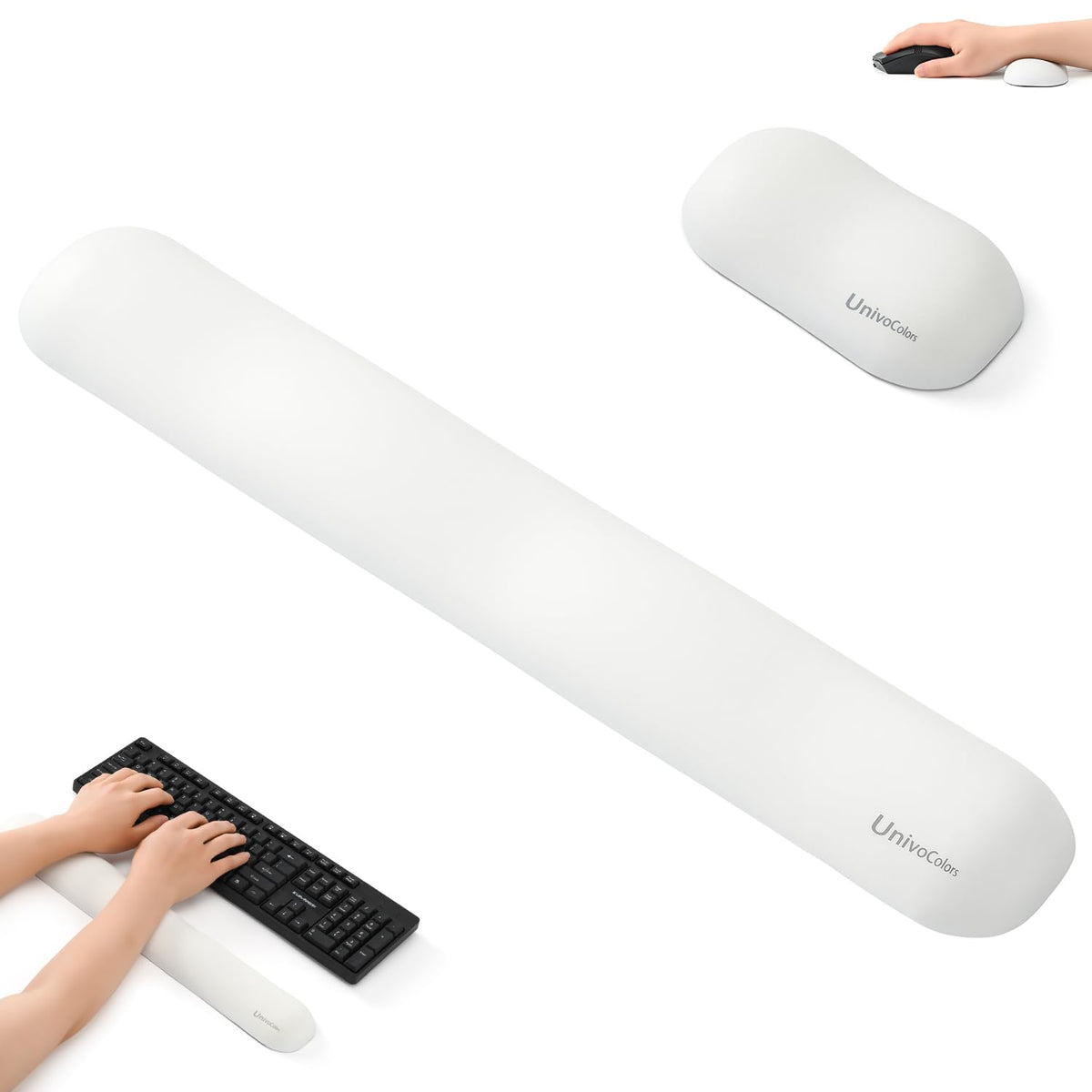 UnivoColors Design-Wave Wrist Rest, Artificial Sheepskin+Memory Foam+Ergonomic+Anti-Slip Gel, Resilience Support During Work and Gaming,Mouse Accessory,White