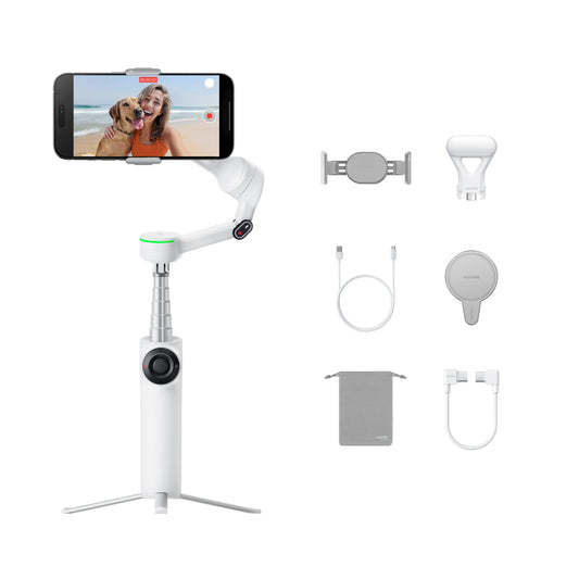 Insta360 Flow 2 Pro Creator Bundle White - Foldable AI Phone Gimbal, Apple DockKit, 360º Pan Tracking, Free Tilt Mode, Built-In Tripod/Selfie Stick, Portable Vlog/Travel Stabilizer, Spotlight, MagSafe