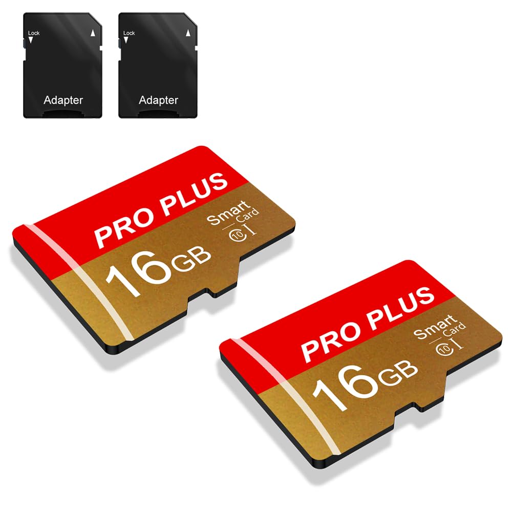 2 Pack Memory Card 16GB with Adapter, High Speed TF Card, UHS-I C10 A1 Memory TF Card for Tablet/Mobile Phone/Camera/Car Audio/Game Console (TF162 Red Gold 16GB)