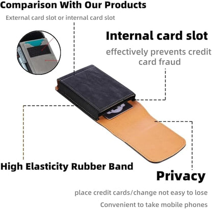 Universal Phone Holster Phone Pouch Case Belt Clip Belt Loops Card Slot Faux Leather for Man iPhone 17/16/15pro max,16/15Plus,Samsung S25 24 S23 S22 Ultra (Black&Yellow, XL(6.6"x3.4"x0.8"))