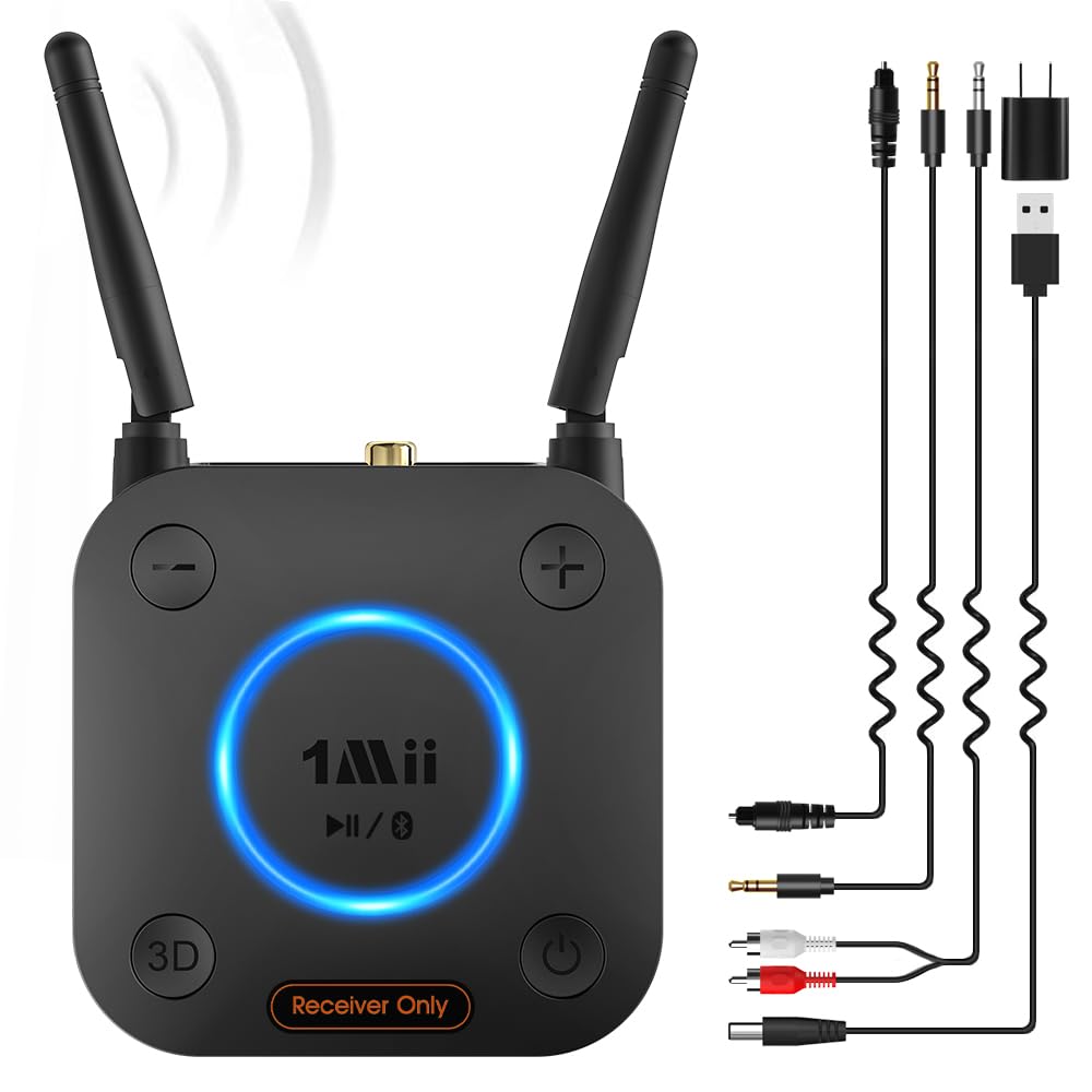 1Mii B06Pro+ Hi-Fi Bluetooth 5.3 Audio Receiver, LDAC Hi-Res Wireless Audio Adapter for Home Stereo w/aptX HD Low Latency, LCD Display, Long Range, Volume Control, 3.5mm AUX Optical Coaxial