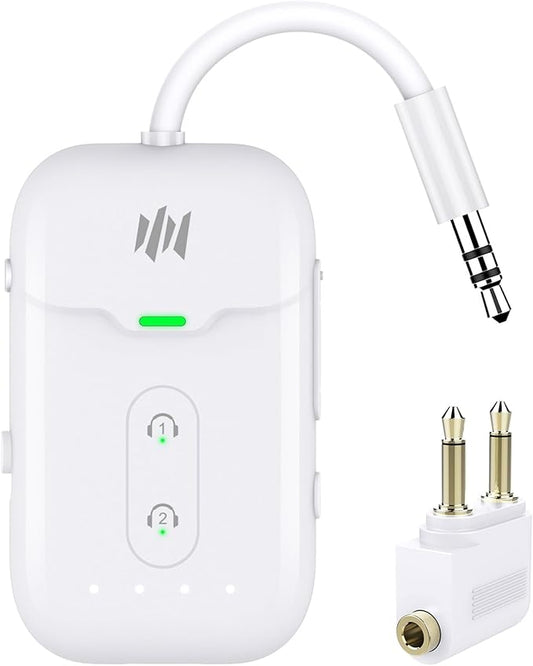 Premium Airplane Bluetooth 5.4 Transmitter Adapter,Supports 2 AirPods/Headphones,Bluetooth Transmitter Receiver with aptX Low Latency,Wireless Adapter for Flight,TV,Gym,Tablets Car Stereo
