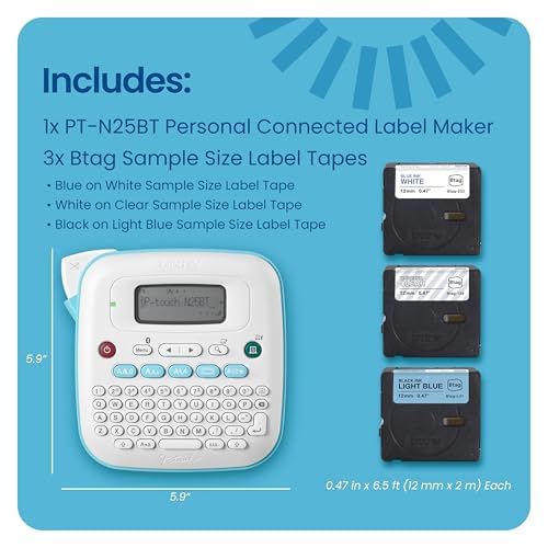 Brother P-Touch N25BTV3 Label Maker, Bluetooth Portable Handheld Bundle