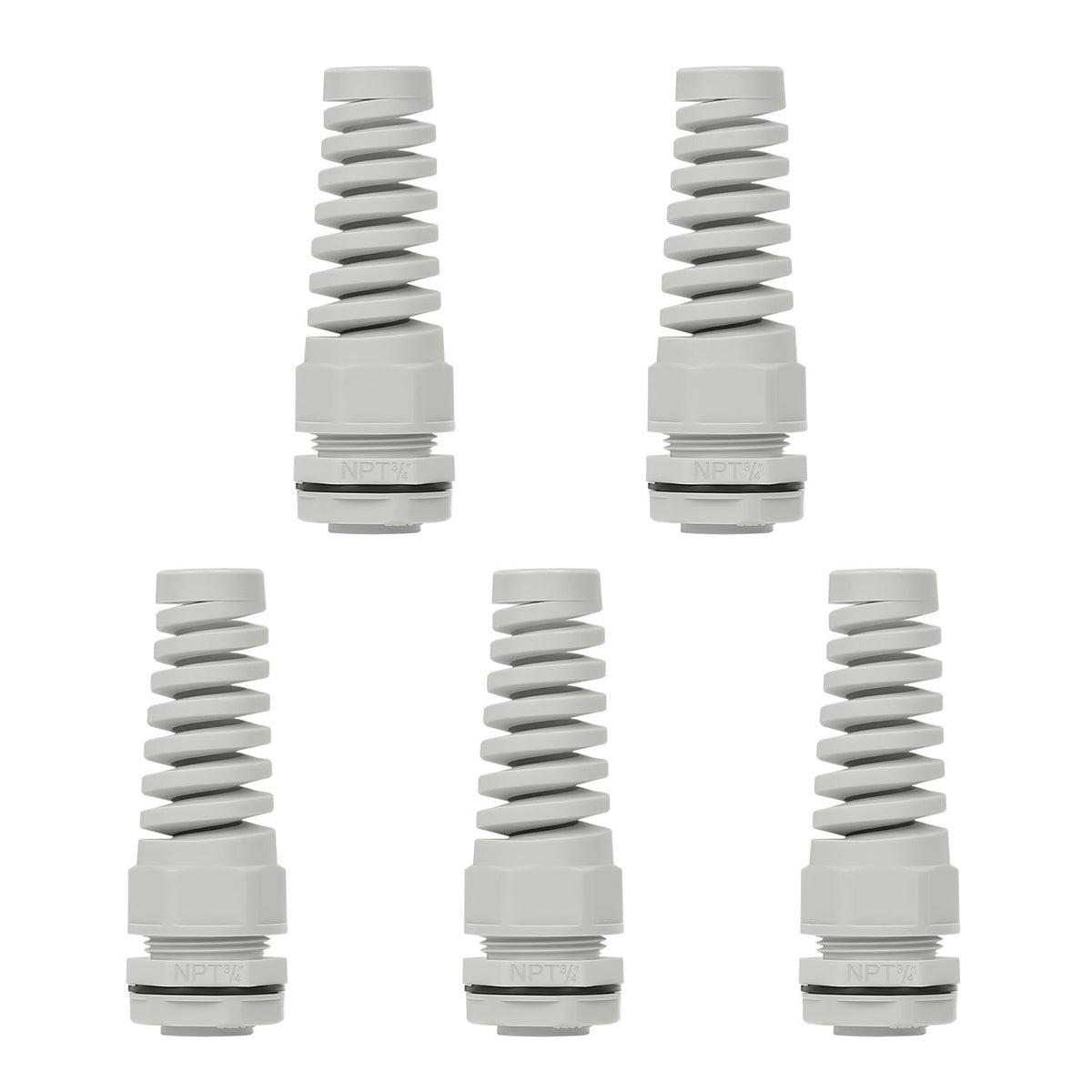 LeMotech 5Pcs NPT 1/2" IP68 Waterproof Cable Gland Flex Spiral Strain Relief Black Nylon Joint with Gaskets for 6-12mm Wire Thread