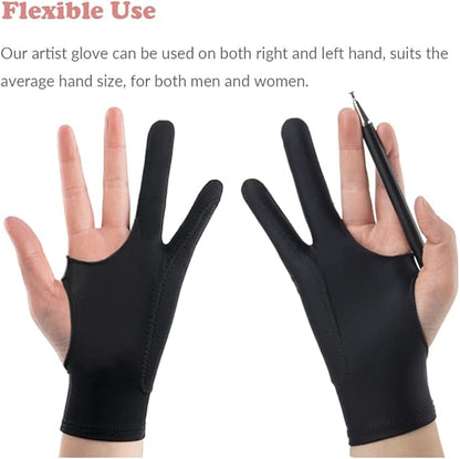 Drawing Glove, 3-Layer Palm Rejection Digital Art Glove for Graphic Tablet, Artist Gloves with Two Fingers for iPad, Paper Sketching, Smudge Guard (2 PCS, Middle)