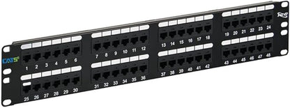 ICC CAT5e Patch Panel, UL Listed & PoE++ Rated Gigabit Applications, Rackmount 48 Port 2U 19-Inch Network Patch Panel with Rear 110 IDC Terminal Blocks for Gigabit Network Switch, Black