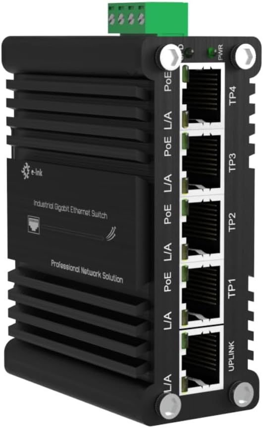 Throncom Mini Industrial 4-Port 10/100/1000BASE-T 802.3at PoE + 1-Port 10/100/1000T Ethernet Switch, Din Rail Unmanaged 10/100/1000Mbps Network Switch 30W/Port Max 120W 12-48V DC Thick Shell