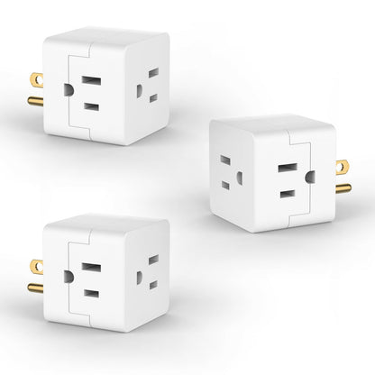 POWERCORDS 3 Outlet Cube Wall Adapter, 3 Pack, Recessed Outlet Extender, Low Profile 3 Prong Plug Splitter, Grounded Wall Tap, 90° Compact Adapter, Cruise & Travel, UL Listed 15A 125V White