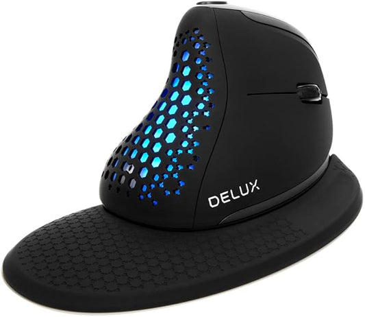 DELUX Seeker Ergonomic Mouse Wireless, Vertical Mouse with OLED Screen, 6 Buttons&Thumb Wheel Function, Silent Click, Up to 7200DPI, Programmable, Rechargeable, BT/2.4G/Wired, RGB Light(M618XSD-Black)