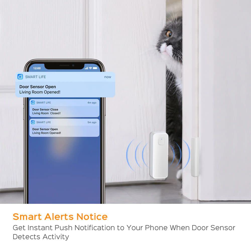 EVERSECU Tuya Smart WiFi Door Sensor Open / Close Detector App Notification Battery Operated, Compatible with Amazon Alexa, Google Assistant, No Need Hub