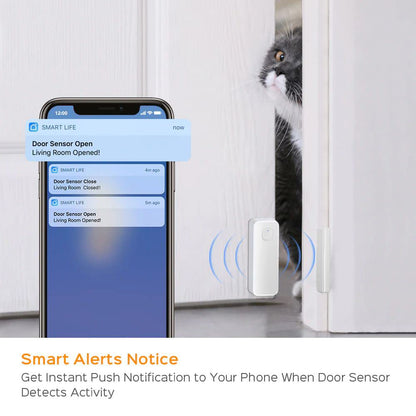 EVERSECU Tuya Smart WiFi Door Sensor Open / Close Detector App Notification Battery Operated, Compatible with Amazon Alexa, Google Assistant, No Need Hub