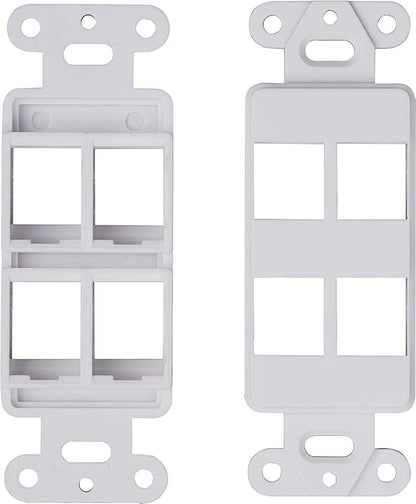 10 Pack Keystone Wall Plate 4 Port, White Decorator Insert Cover for Ethernet, HDMI, Coax, Cat6 Cat5, RJ45, Home & Office Installations