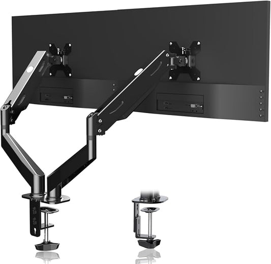 Pholiten Dual Monitor Stand, Fully Adjustable Gas Spring Arms for 17 to 32 inch Screens, VESA 75x75, 100x100, Max 22 lbs