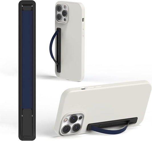 SleekStrip SleekGrip-Essential Ultra Thin Phone Grip Stand,Slim Metal Finger Loop Ring Hand Holder Strap Cell Phone Grips for iPhone 16 Pro Max,17 Air,Android,Case Back - Black x Navy Blue