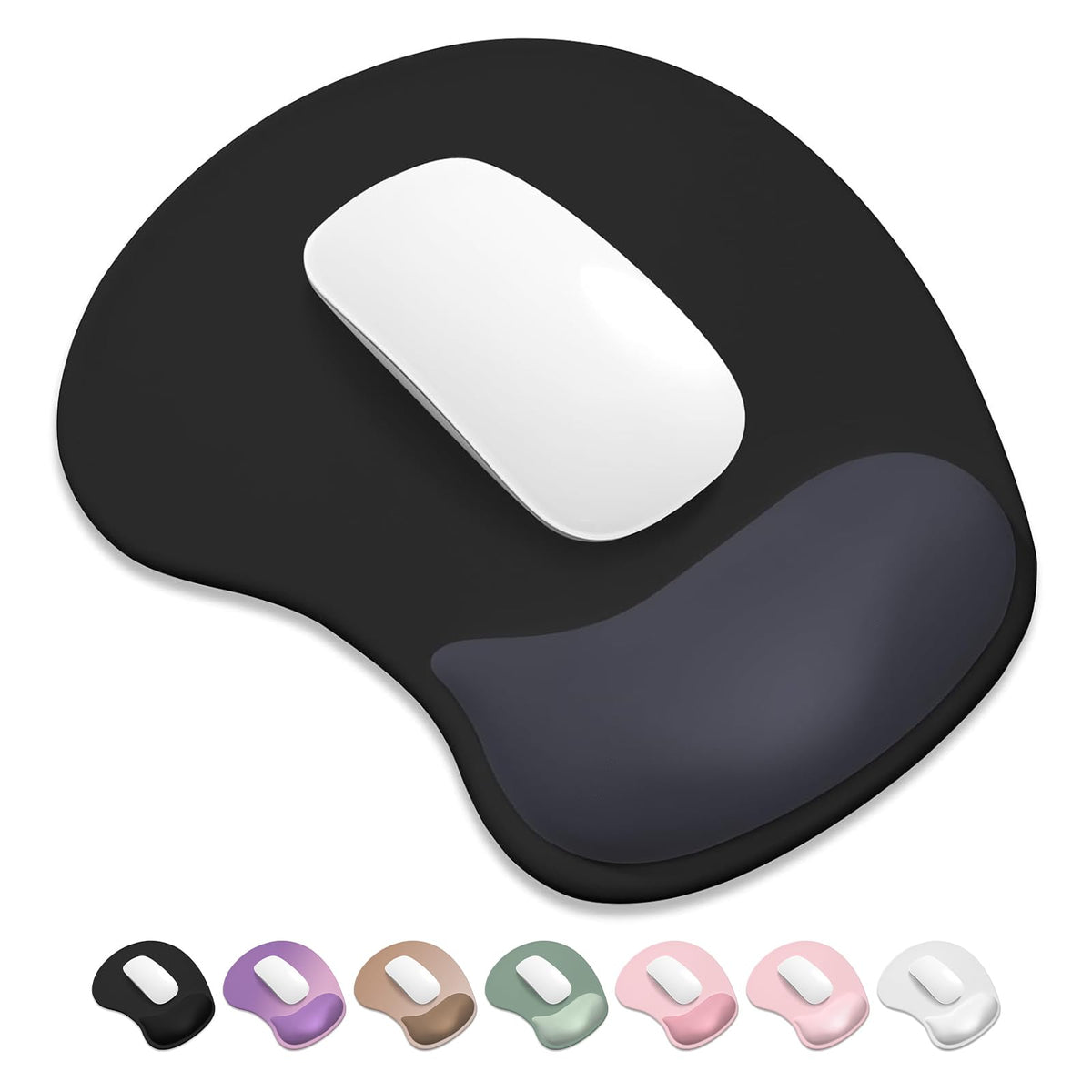 ITNRSIIET Ergonomic Mouse Pad, Cushioned Gel Wrist Rest, Non-Slip Base, Smooth Surface, Cute Multi-Color, 9.5 x 8.2 in, White