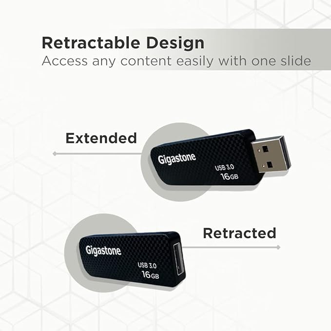 Gigastone Z30 16GB USB3.0 Flash Drive, Capless Retractable Design Pen Drive, Carbon Fiber Style, Reliable Performance & Durable