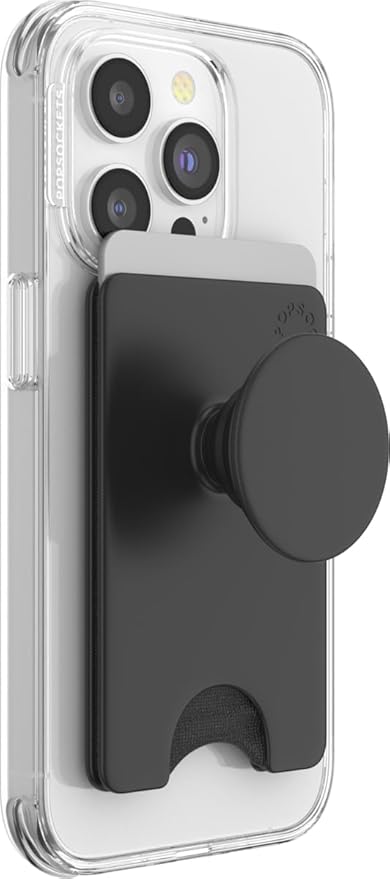 PopSockets Phone Wallet with Expanding Kickstand, Phone Card Holder - Black