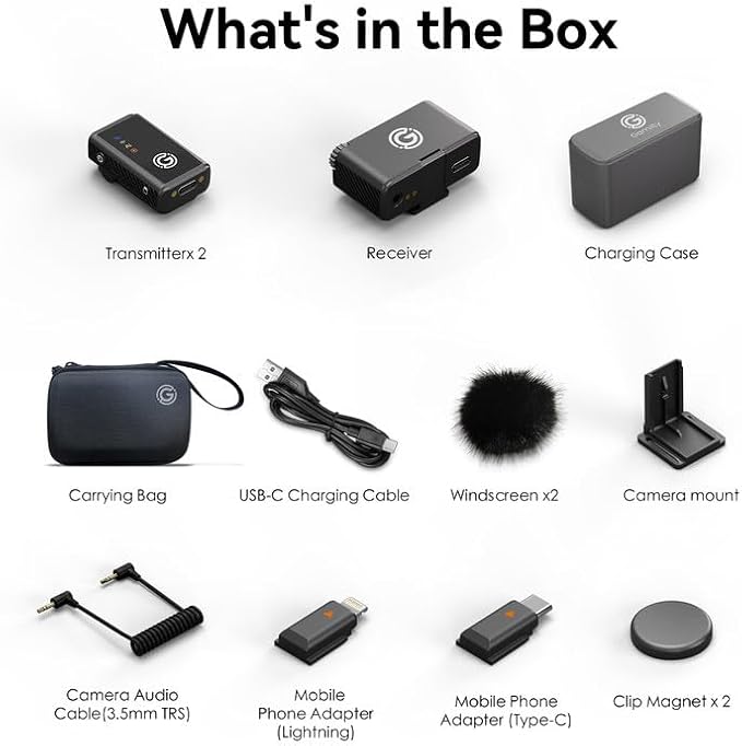 Wireless Microphone, AI Noise Cancelling with 56H Battery, 656ft Range & Wind Muff for iPhone/Android/Camera, Magnetic Clip-On for Streaming/Vlog/Interview