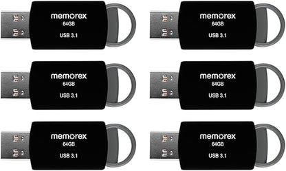 64GB Memorex USB 3.1 Flash Drive – Transfer Speeds Up to 10x Faster Than USB 2.0, Latest USB 3.1 Gen 1 Technology, Lightweight Design, for Daily File Management, Type-A Connector, 6-Pack