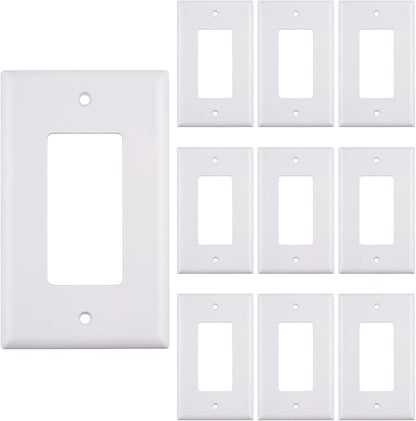 1 Port Keystone Wall Plate, Single Gang White Jack Insert for Ethernet, Coax, HDMI – Standard Size WallPlate Cover for Home & Office (10 Pack)
