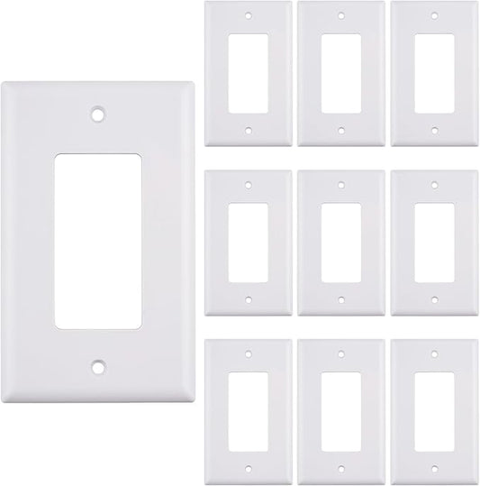 1 Port Keystone Wall Plate, Single Gang White Jack Insert for Ethernet, Coax, HDMI – Standard Size WallPlate Cover for Home & Office (10 Pack)
