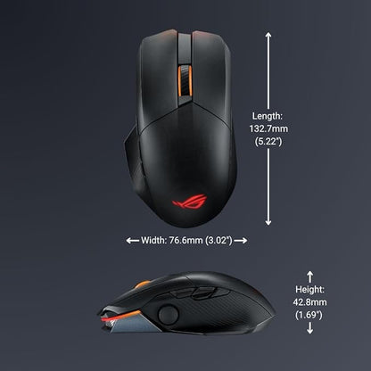 ASUS ROG Chakram X Origin Gaming Mouse, Tri-Mode connectivity (2.4GHz RF, Bluetooth, Wired), 36000 DPI Sensor, 11 programmable Buttons, Detachable Joystick, Paracord Cable, Black