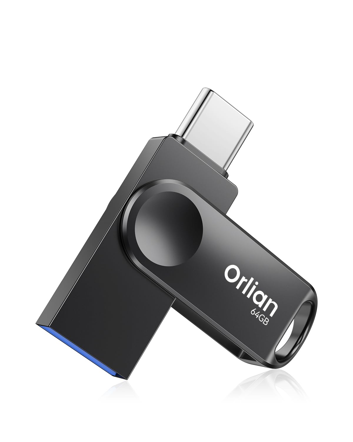 Orlian 64GB USB C Flash Drive Dual USB 3.0 Thumb Drive Type-C & USB-A up to 110MB/S Metal UDP Waterproof Swivel Design Memory Stick for Phone Android Tablet iPhone 15/16/17 Computer PC and More Black