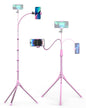 Aureday Phone Tripod, 92" Cell Phone Stand with 15" Gooseneck, Remote and Phone Holder, Overhead & Selfie Stick for Recording/Watching/Vlog, Compatible with iPhone Android, Pink