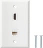 HDMI Ethernet Wall Plate - 1 Port 4K HDMI Keystone to Female, 1 Port CAT6 Keystone to Female - White