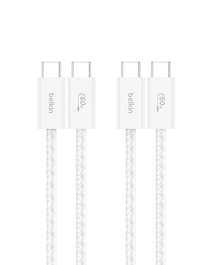 Belkin USB C to USB C Cable 2-Pack, 3.3ft, 60W - Type C Charger, iPhone Charger Cord, Soft, Braided, Flexible for iPhone 16, Galaxy S25, Pixel 9, Airpods, iPad Pro & More, Travel Essentials - White