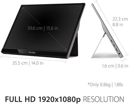 ViewSonic VG1655 15.6 Inch 1080p Portable Monitor with 2 Way Powered 60W USB C, IPS, Eye Care, Dual Speakers, Built-in Stand with Magnetic Cover