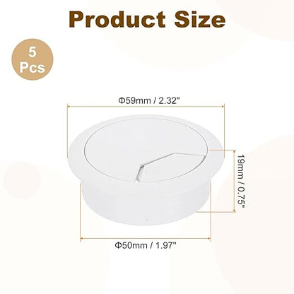 uxcell 5 Pcs 50mm (1.97 Inch) Desk Grommet, Plastic Cable Hole Cover, Wire Cord Cable Organizer for Home Office Computer Desk Cabinet, White