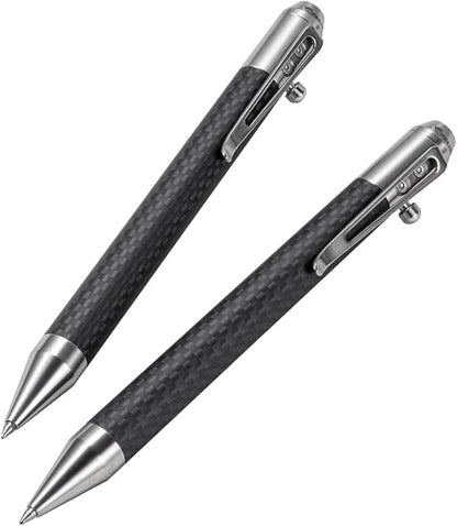 Cool Hand 4.5'' Carbon Fiber Bolt Action Pen with Retractable Stylus Tip for Any Touch Screen, Compact Size, Skelton Out Deep Pocket Clip (5.7''Carbon Fiber Silver)