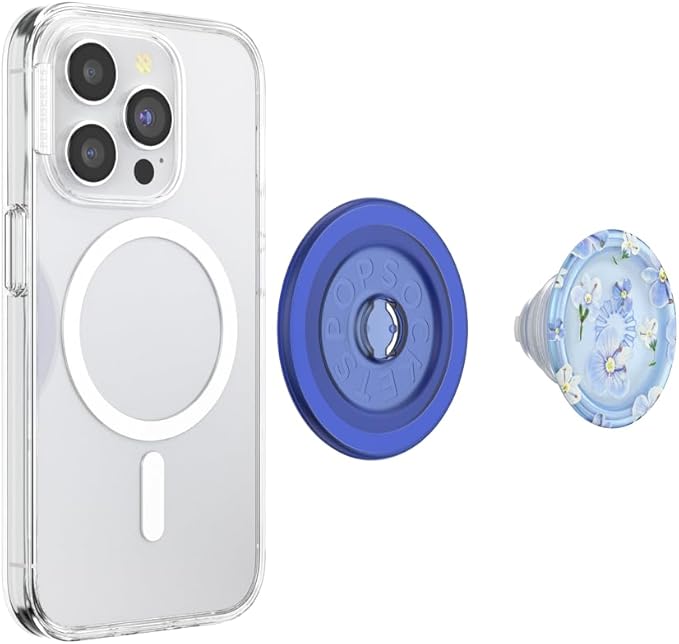 PopSockets Phone Grip for MagSafe with Kickstand, Magnetic Stand, Swappable Top, Secure Hold for iPhone MagSafe Cases, Phone & Tablet Grip - Blue Fields