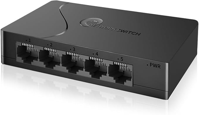 5 Port Easy Smart Managed Ethernet Switch Gigabit Switch, Network Hub, Ethernet Splitter, Plug & Play, VLAN, Qos, Desktop or Wall Mount