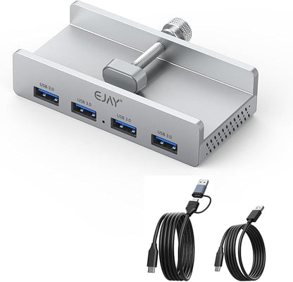 USB HUB3.0,Clamp USB HUB,Aluminum 4-Port USB Adapter with Extra Power Supply Port and 2pcs Long Cable(59inches Data & 39inches Power Cables) for iMac,Laptop,MacBook Pro,Dell,Xbox,HDD/U Disk etc
