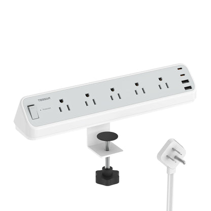 TESSAN Desk Clamp Power Strip 10 Ft with 2100J Surge Protector, Gray