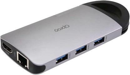 Opro9 8-in-1 USB-C Hub with 3 USB 3.0 Ports, Dual Monitor Laptop Docking Station, 4K HDMI, USB-C Power Delivery, SD/TF Card Reader & Ethernet, Portable for MacBook Pro and Other Type-C Laptops (Gray)