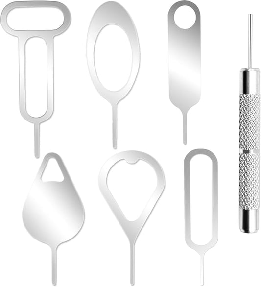 AYWFEY 7Pcs SIM Card Removal Openning Tool Tray Eject Pins Needle Opener Ejector Compatible with All iPhone Apple iPad HTC Samsung Galaxy Cell Phone Smartphone Watchchain Link Remover (7Styles)