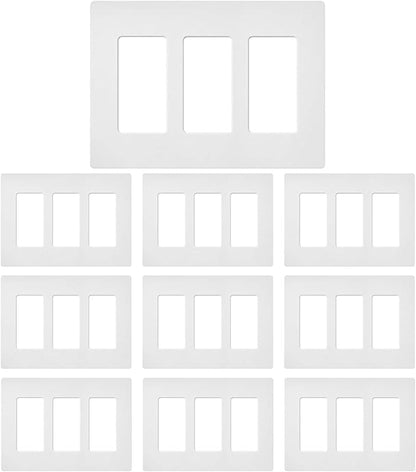 3 Gang Decorative Screwless Wall Plate Light Switch Cover, Hidden Screw Smooth Face, White, 10 pcs