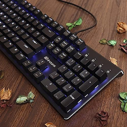 i-rocks K75M Illuminated Mechanical Keyboard, 104 Keys, PBT Keycaps, Backlit LED Light and Shortcut Keys - Programmable Light & Macro Recorder (Cherry MX Red Switch, Black)